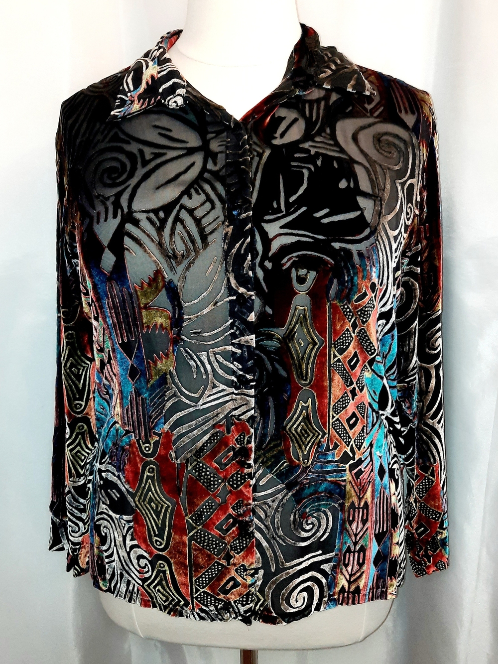Chicos Multicolor Abstract Burnout Velvet Button-Up Top Womens XL/16/Chicos 3